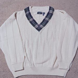 Trader Bay sweater 55% ramie 45% cotton long sleeve v-neck with accent